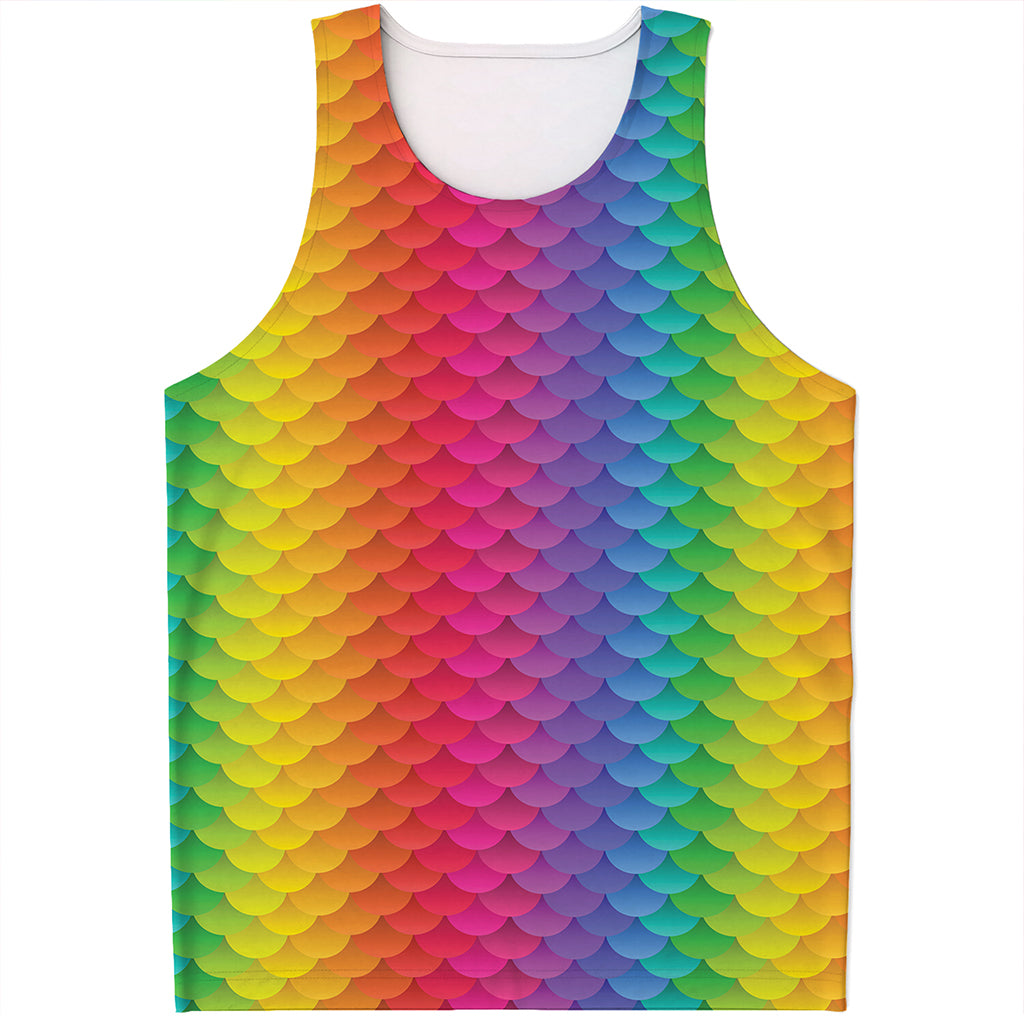 Rainbow Mermaid Scale Pattern Print Men's Tank Top