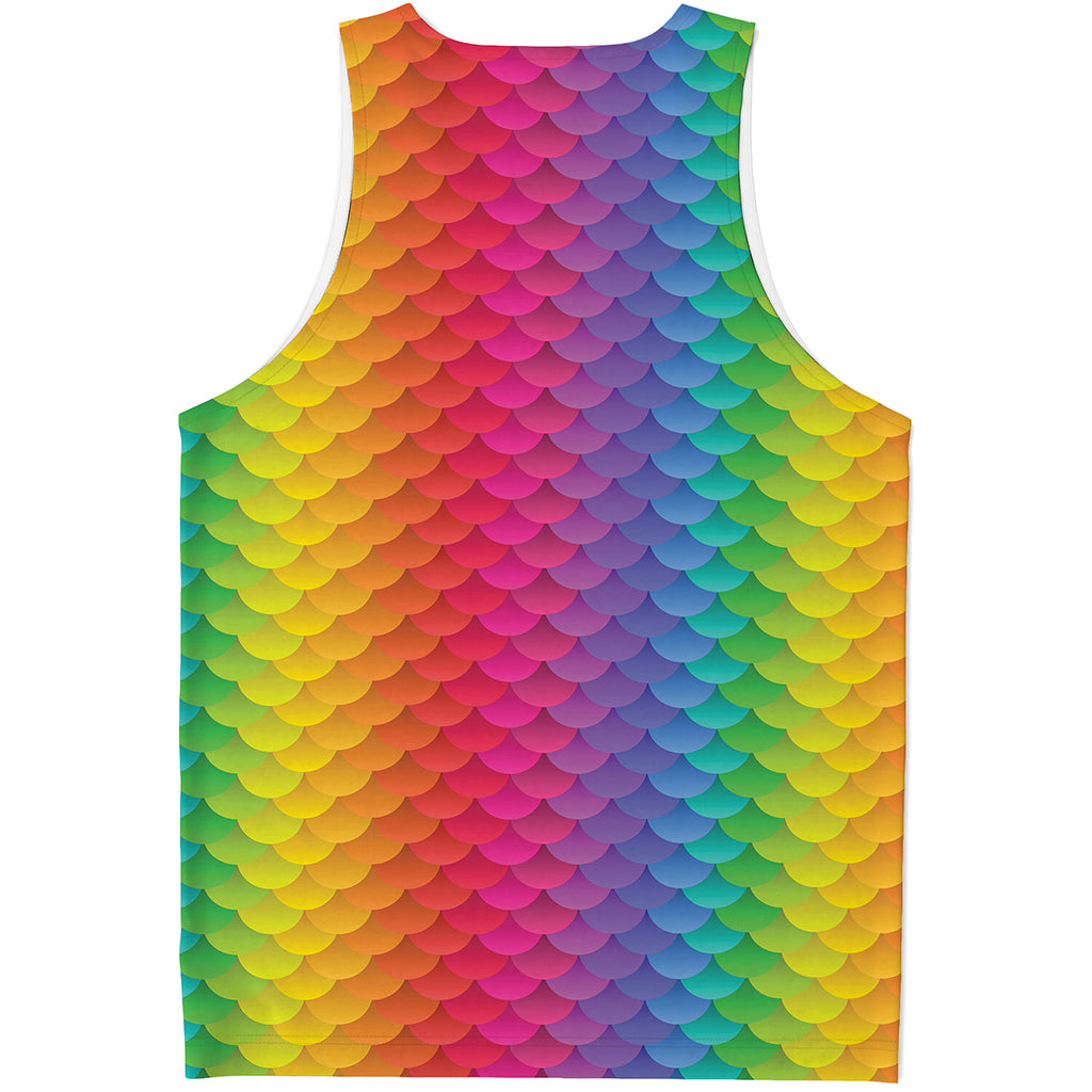 Rainbow Mermaid Scale Pattern Print Men's Tank Top