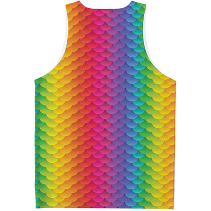 Rainbow Mermaid Scale Pattern Print Men's Tank Top