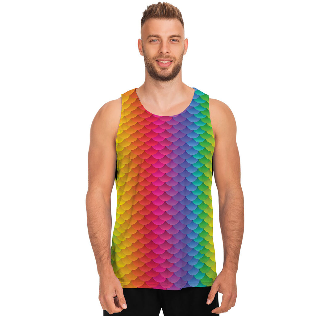 Rainbow Mermaid Scale Pattern Print Men's Tank Top
