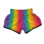 Rainbow Mermaid Scale Pattern Print Muay Thai Boxing Shorts