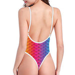 Rainbow Mermaid Scale Pattern Print One Piece High Cut Swimsuit
