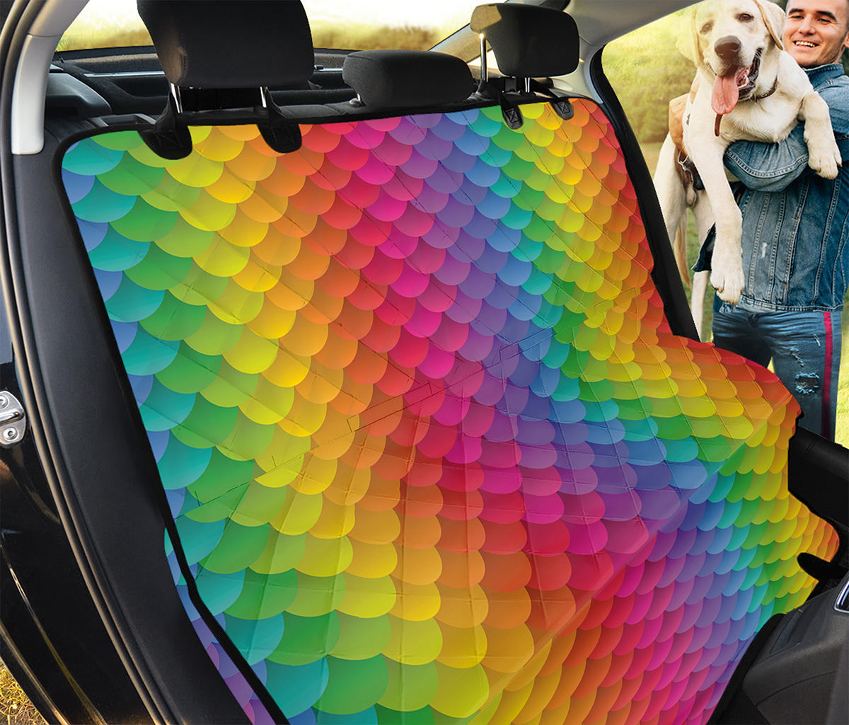 Rainbow Mermaid Scale Pattern Print Pet Car Back Seat Cover
