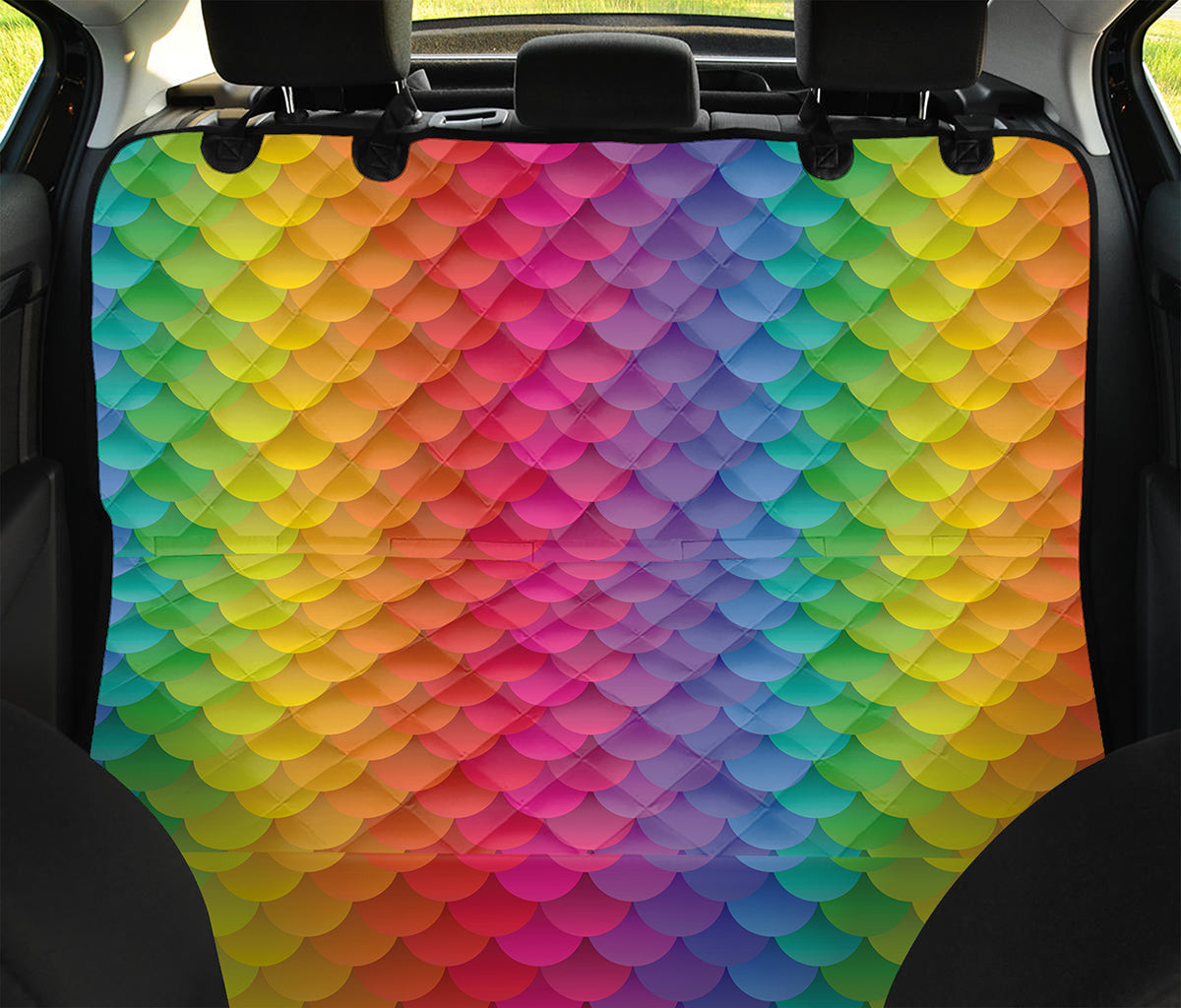 Rainbow Mermaid Scale Pattern Print Pet Car Back Seat Cover