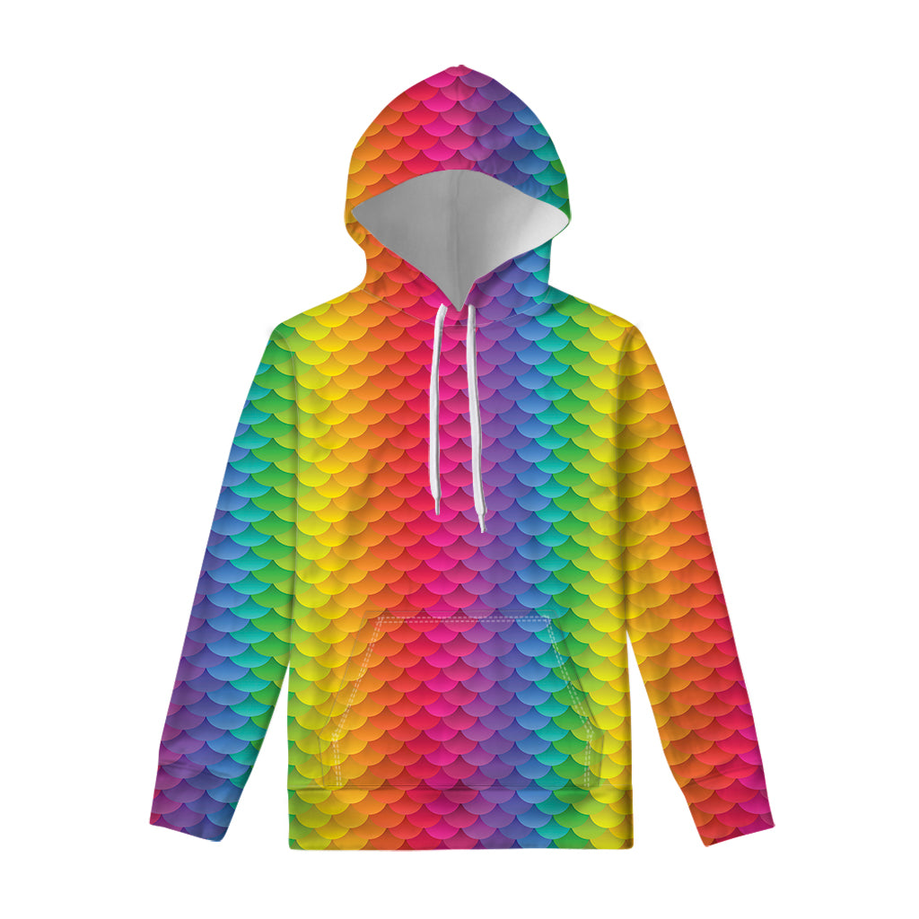 Rainbow Mermaid Scale Pattern Print Pullover Hoodie