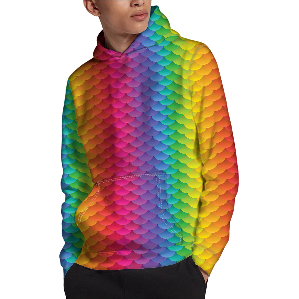 Rainbow Mermaid Scale Pattern Print Pullover Hoodie