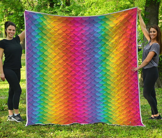 Rainbow Mermaid Scale Pattern Print Quilt