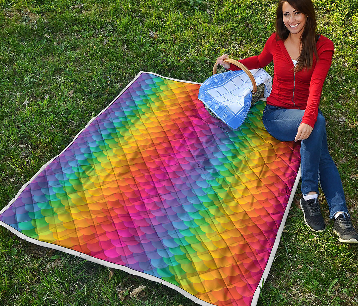 Rainbow Mermaid Scale Pattern Print Quilt