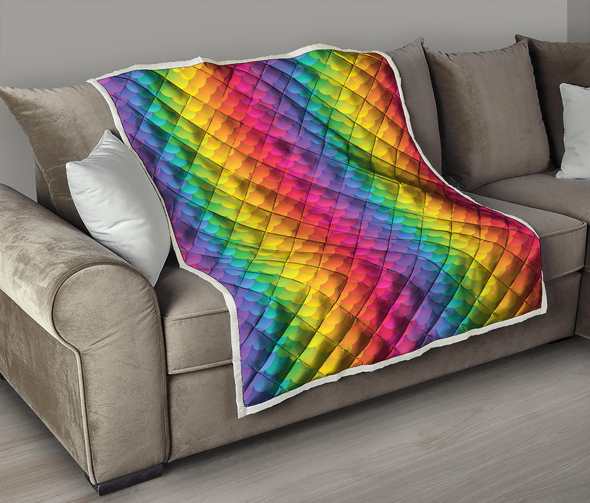 Rainbow Mermaid Scale Pattern Print Quilt