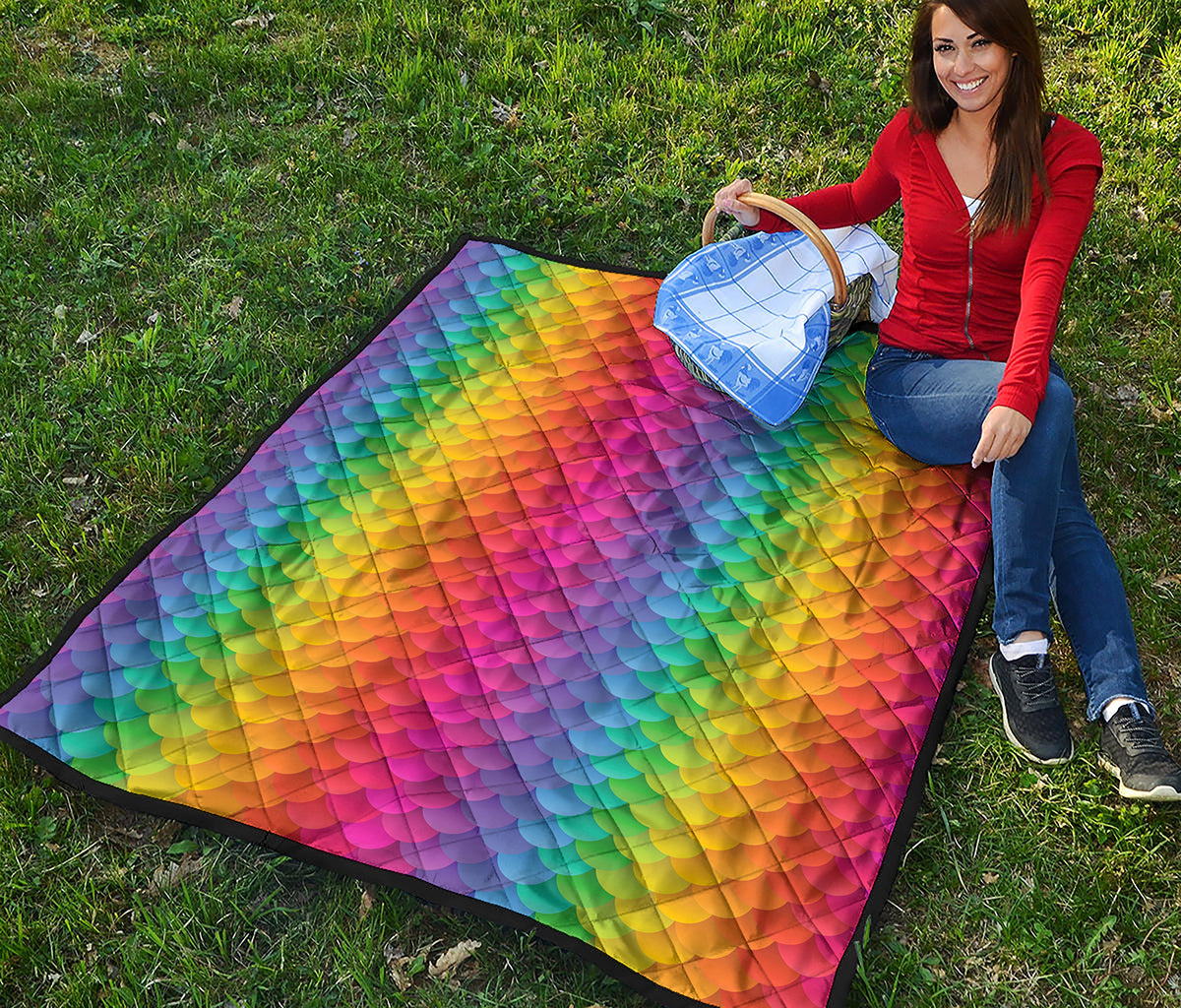 Rainbow Mermaid Scale Pattern Print Quilt