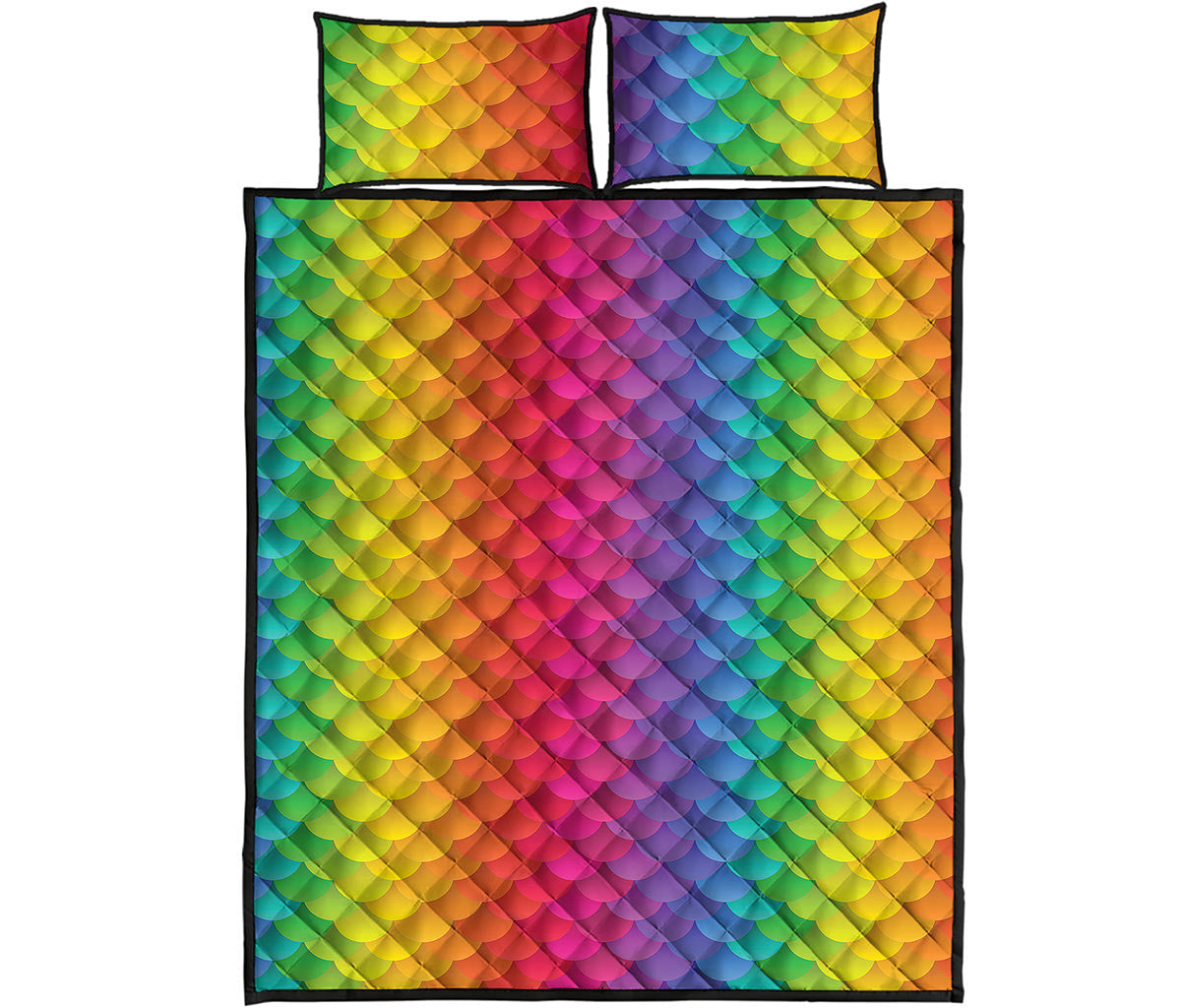 Rainbow Mermaid Scale Pattern Print Quilt Bed Set