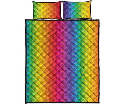 Rainbow Mermaid Scale Pattern Print Quilt Bed Set