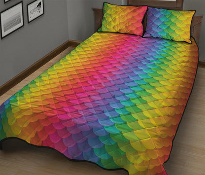 Rainbow Mermaid Scale Pattern Print Quilt Bed Set