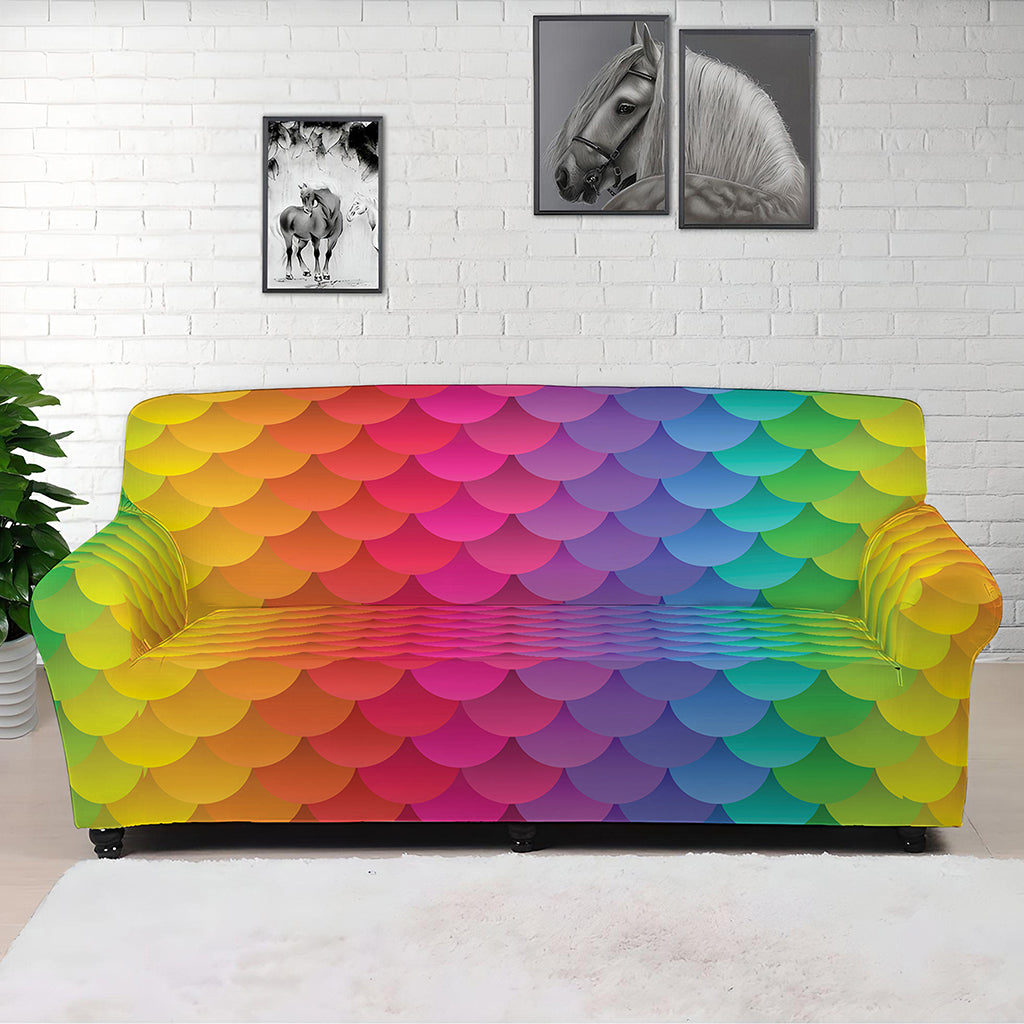 Rainbow Mermaid Scale Pattern Print Sofa Cover