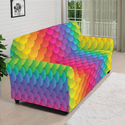 Rainbow Mermaid Scale Pattern Print Sofa Cover