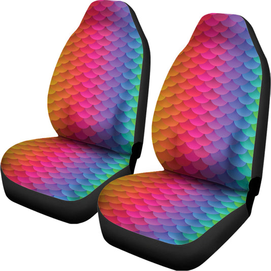 Rainbow Mermaid Scale Pattern Print Universal Fit Car Seat Covers