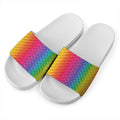 Rainbow Mermaid Scale Pattern Print White Slide Sandals