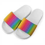 Rainbow Mermaid Scale Pattern Print White Slide Sandals