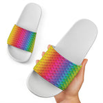 Rainbow Mermaid Scale Pattern Print White Slide Sandals