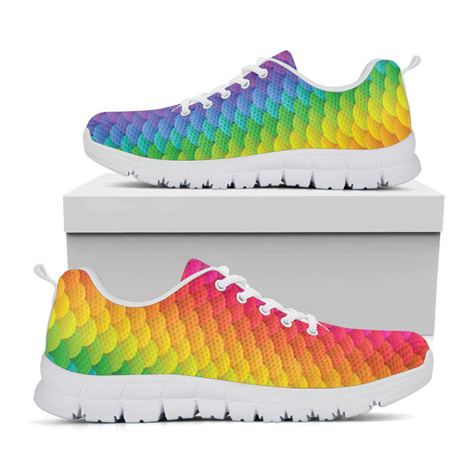 Rainbow Mermaid Scale Pattern Print White Sneakers