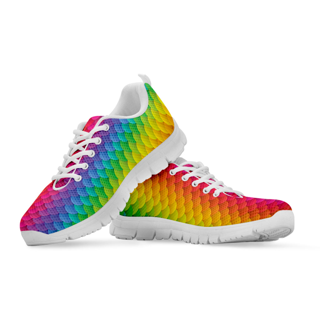 Rainbow Mermaid Scale Pattern Print White Sneakers