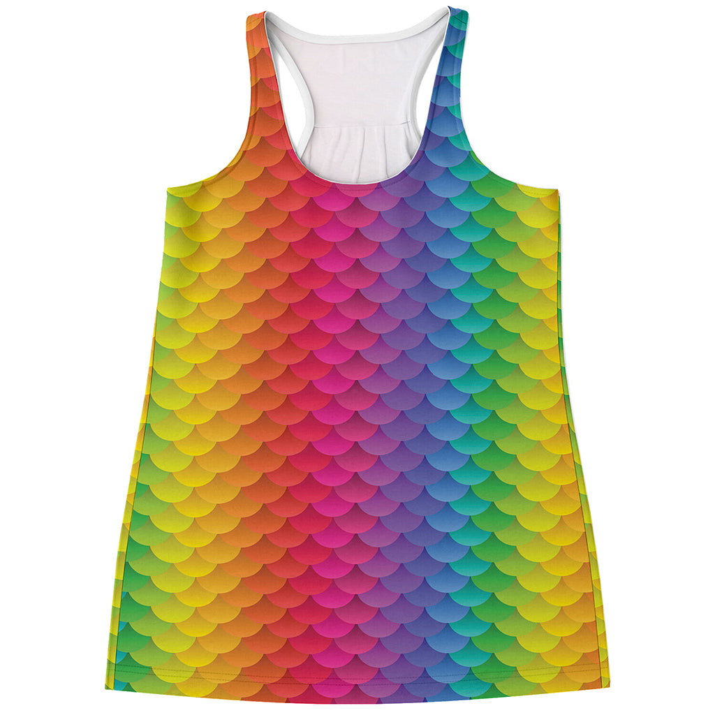 Rainbow Mermaid Scale Pattern Print Women's Racerback Tank Top
