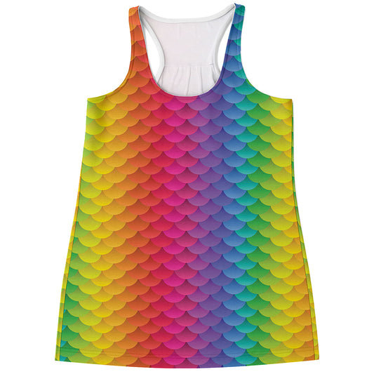 Rainbow Mermaid Scale Pattern Print Women's Racerback Tank Top