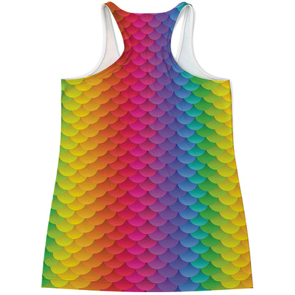 Rainbow Mermaid Scale Pattern Print Women's Racerback Tank Top