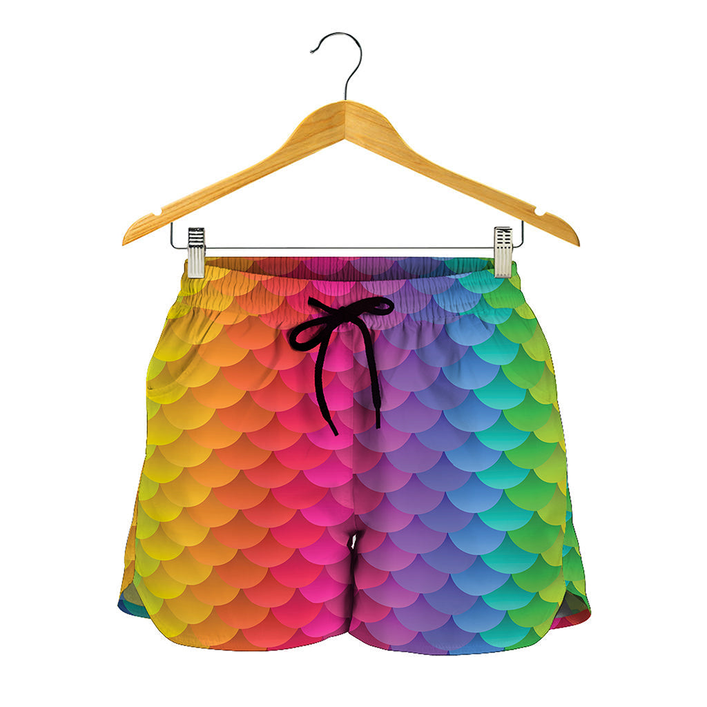 Rainbow Mermaid Scale Pattern Print Women's Shorts