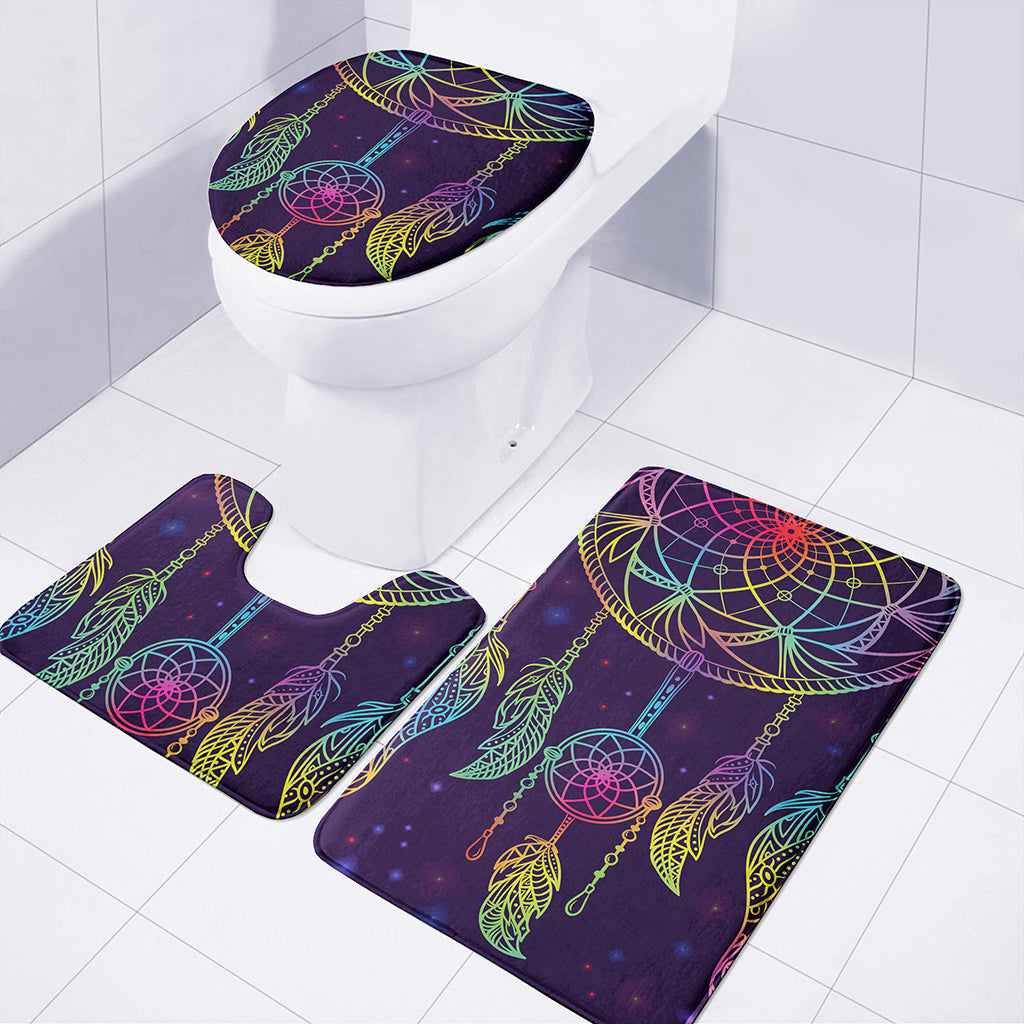 Rainbow Native Dream Catcher Print 3 Piece Bath Mat Set