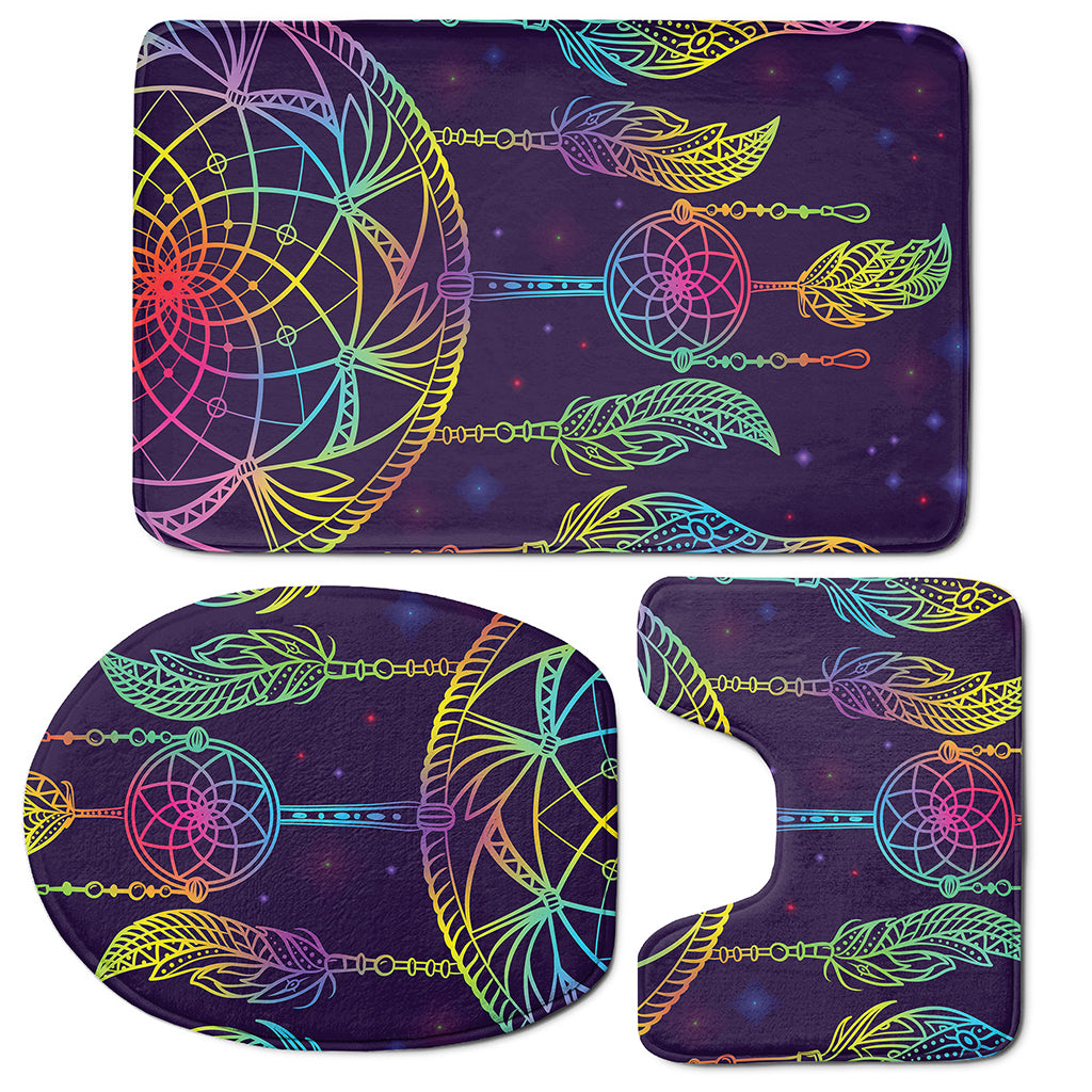 Rainbow Native Dream Catcher Print 3 Piece Bath Mat Set