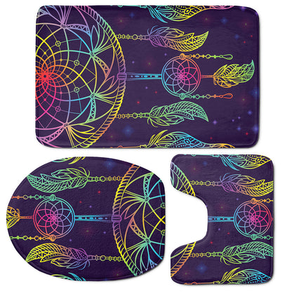 Rainbow Native Dream Catcher Print 3 Piece Bath Mat Set