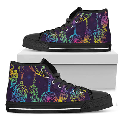 Rainbow Native Dream Catcher Print Black High Top Shoes