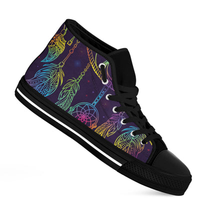 Rainbow Native Dream Catcher Print Black High Top Shoes