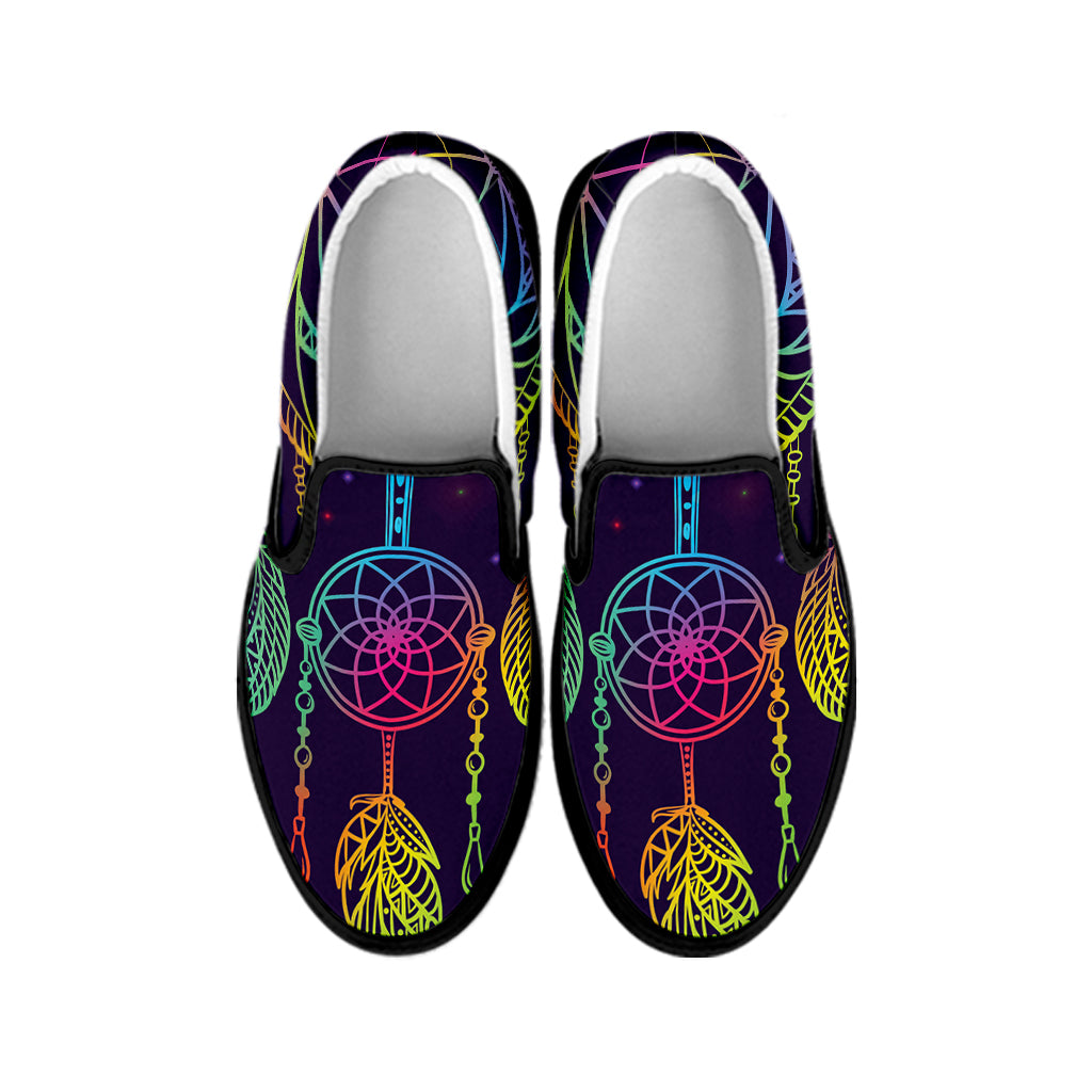Rainbow Native Dream Catcher Print Black Slip On Shoes