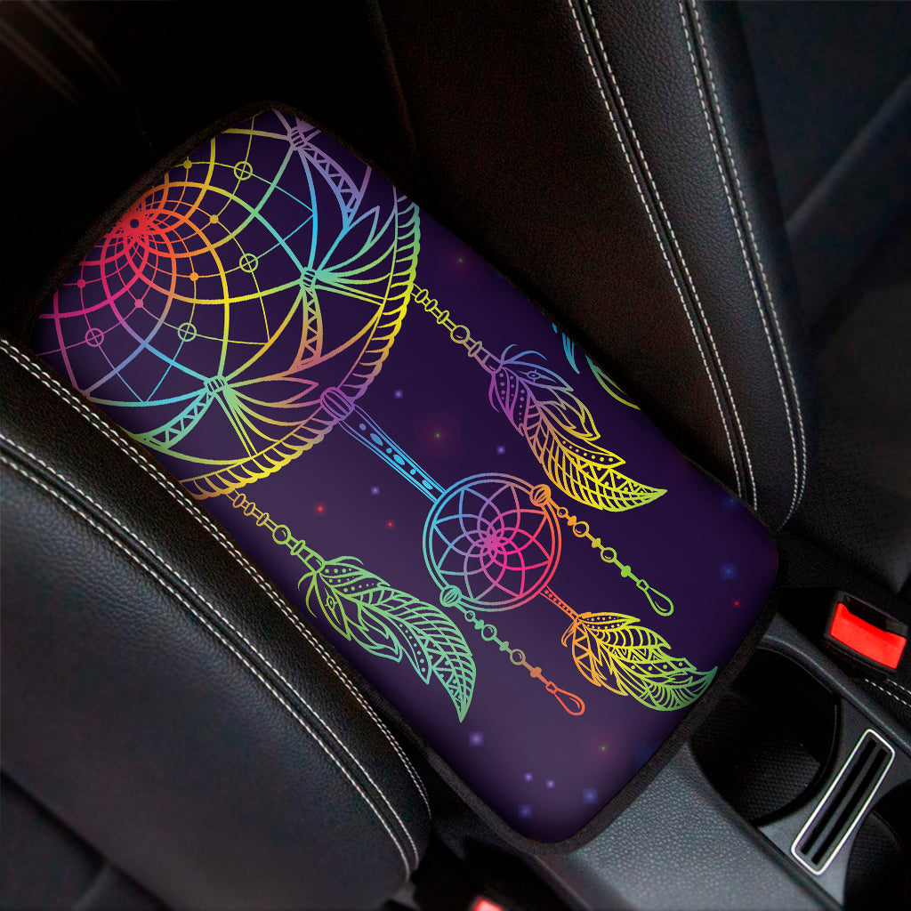 Rainbow Native Dream Catcher Print Car Center Console Cover