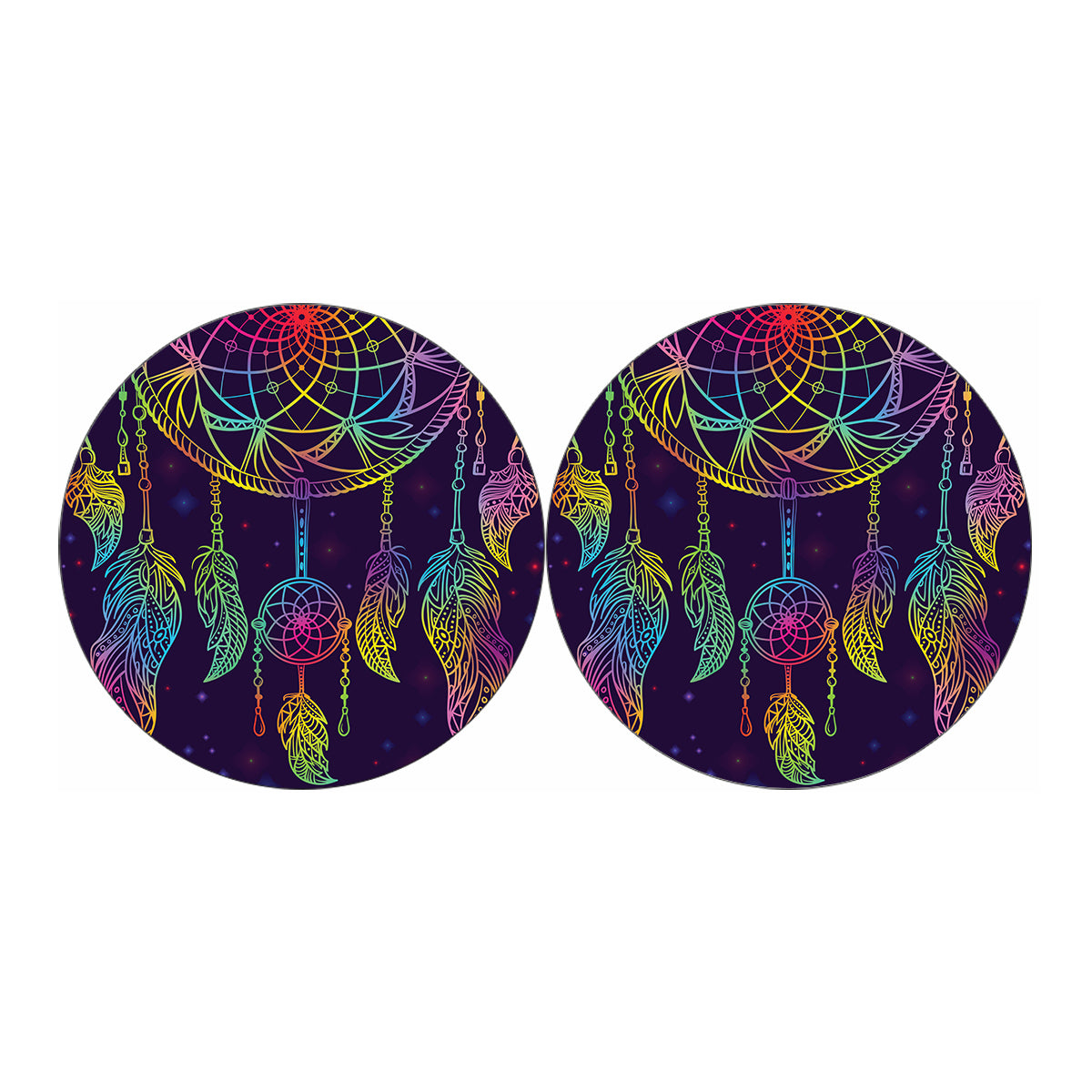 Rainbow Native Dream Catcher Print Car Coasters