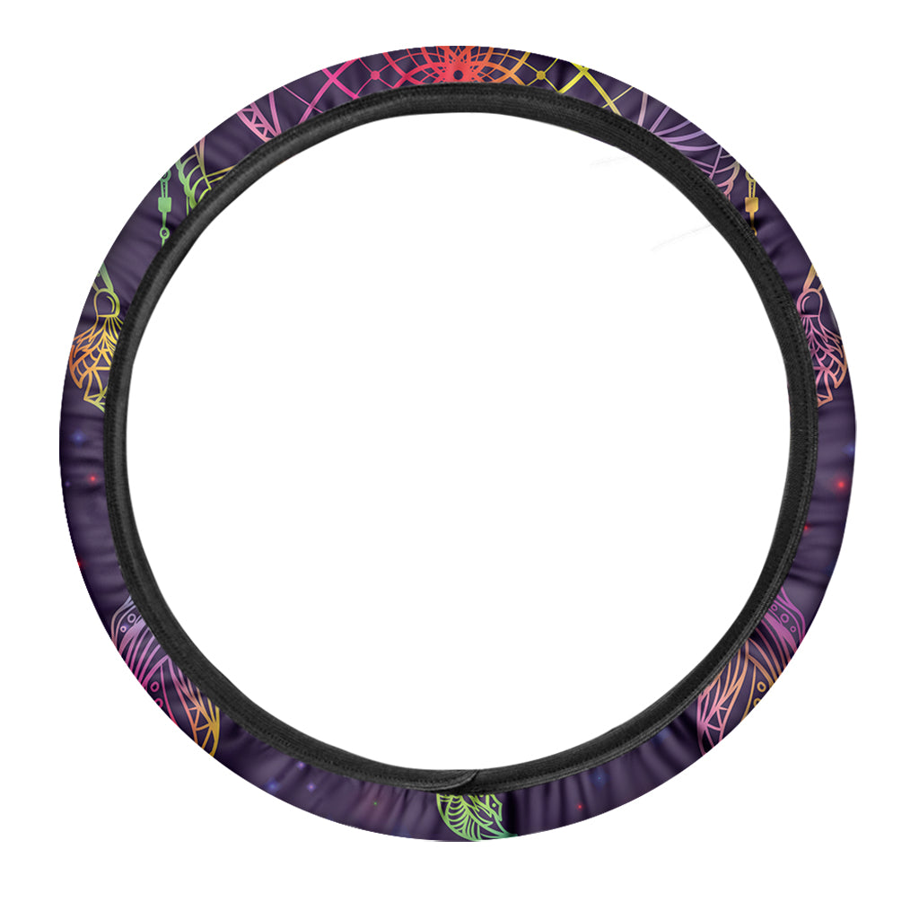 Rainbow Native Dream Catcher Print Car Steering Wheel Cover