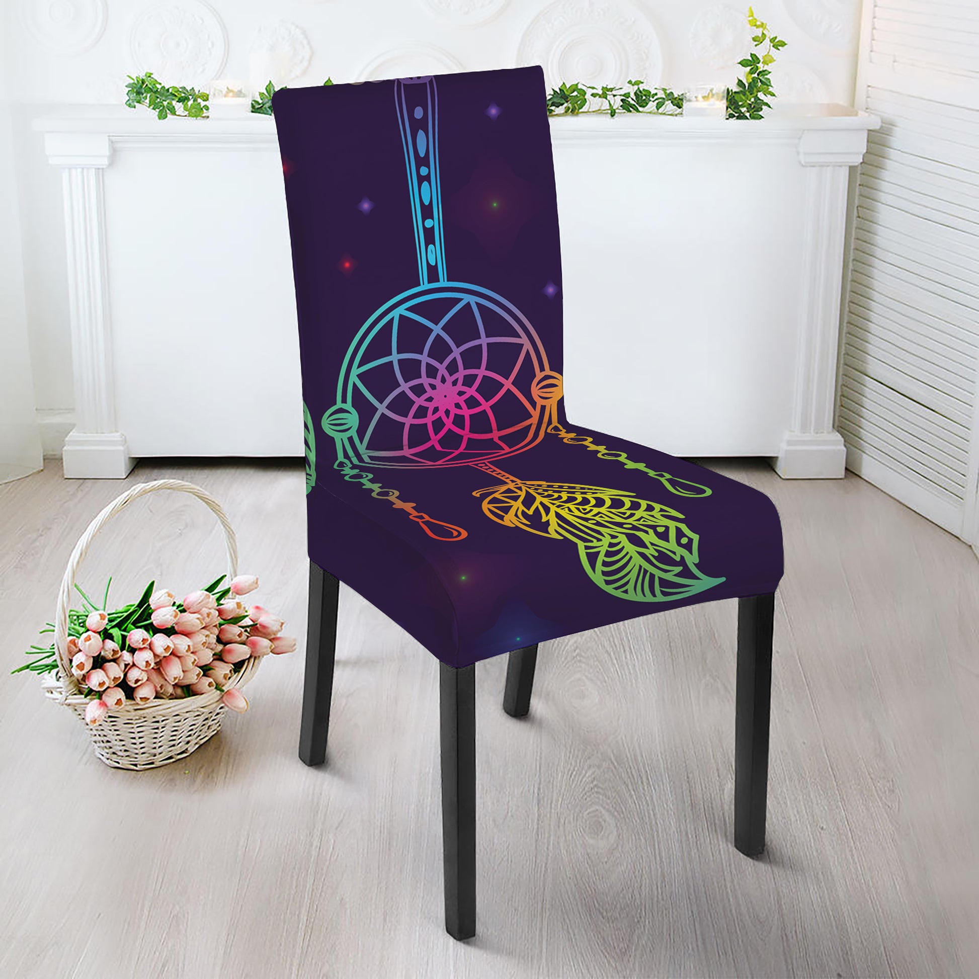 Rainbow Native Dream Catcher Print Dining Chair Slipcover