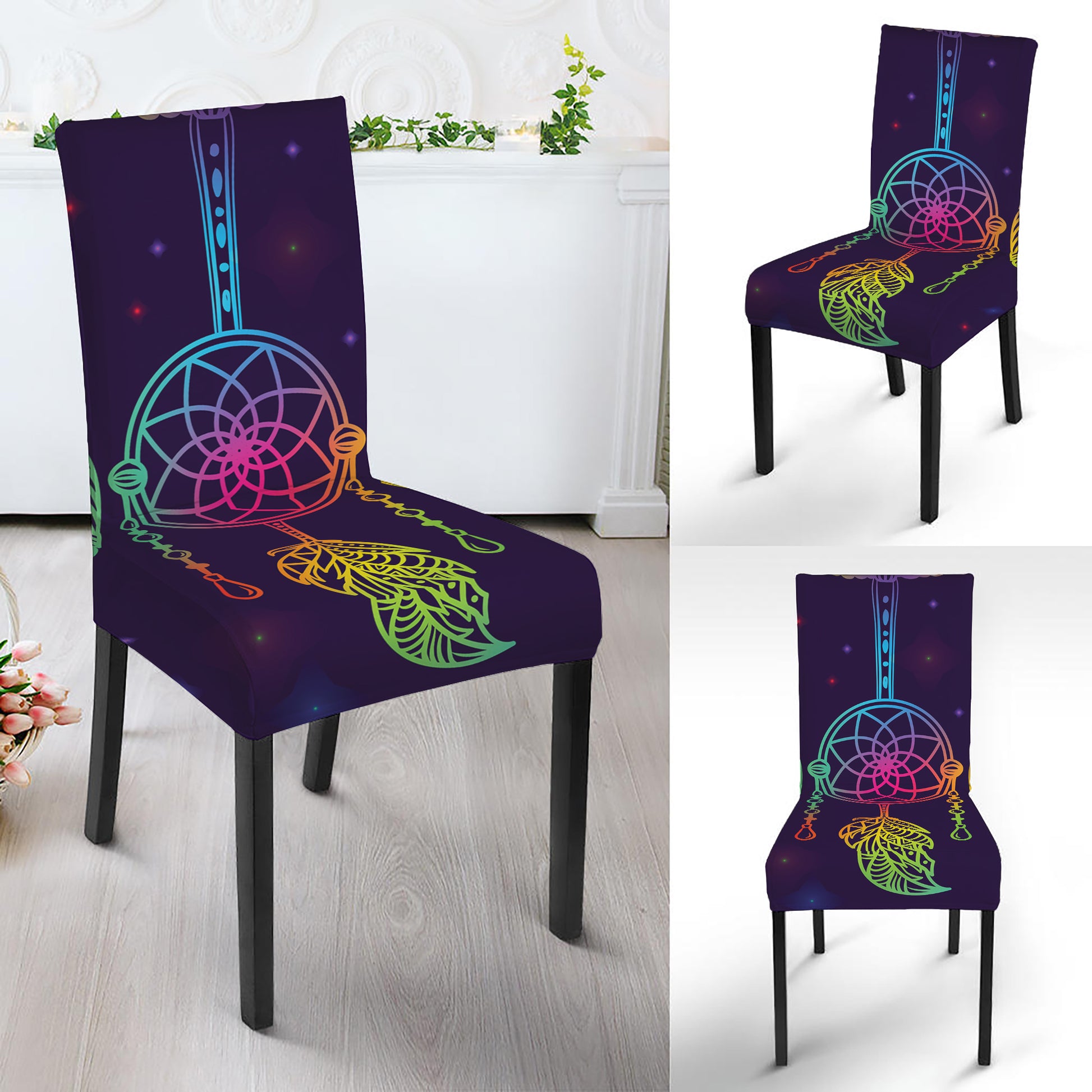 Rainbow Native Dream Catcher Print Dining Chair Slipcover