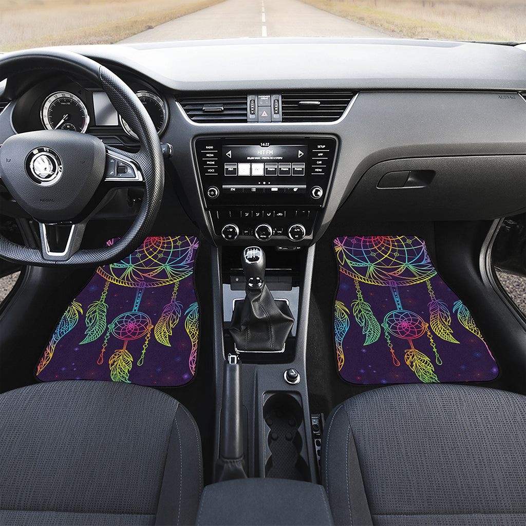 Rainbow Native Dream Catcher Print Front and Back Car Floor Mats