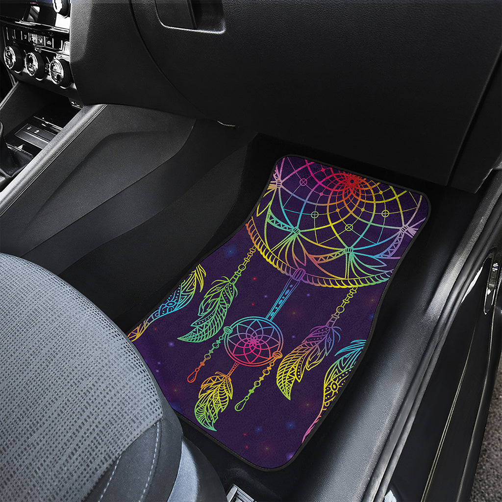 Rainbow Native Dream Catcher Print Front and Back Car Floor Mats