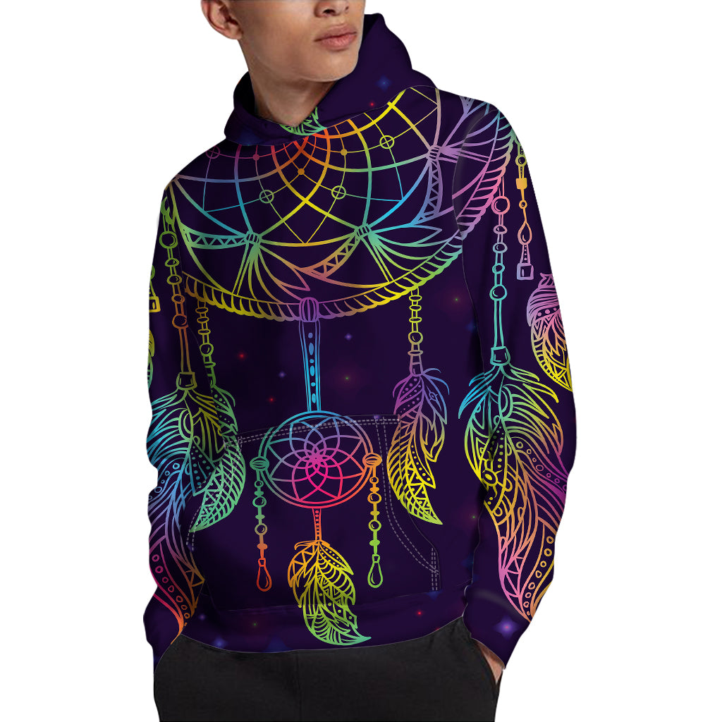 Rainbow Native Dream Catcher Print Pullover Hoodie