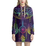 Rainbow Native Dream Catcher Print Pullover Hoodie Dress
