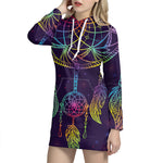 Rainbow Native Dream Catcher Print Pullover Hoodie Dress