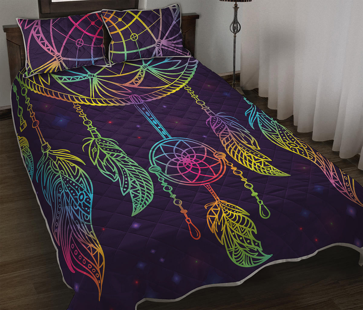 Rainbow Native Dream Catcher Print Quilt Bed Set
