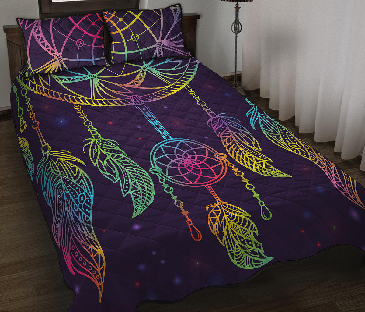 Rainbow Native Dream Catcher Print Quilt Bed Set