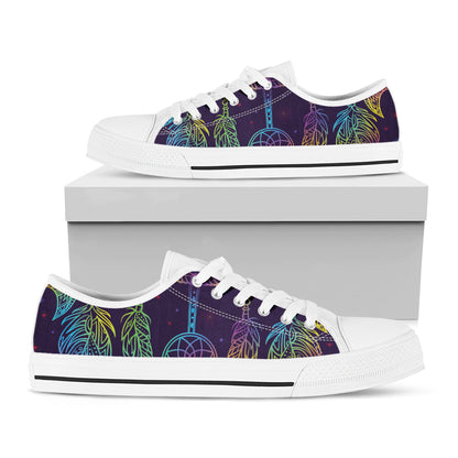 Rainbow Native Dream Catcher Print White Low Top Shoes