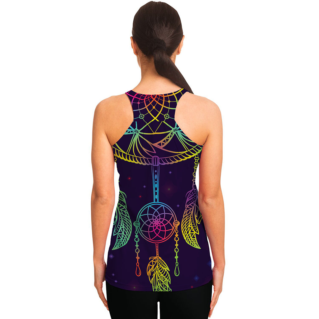 Rainbow Native Dream Catcher Print Women's Racerback Tank Top