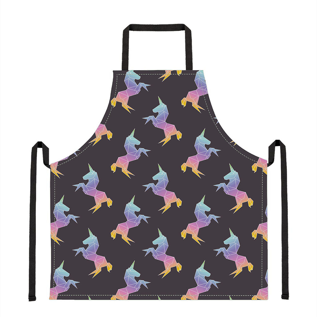 Rainbow Origami Unicorn Pattern Print Apron